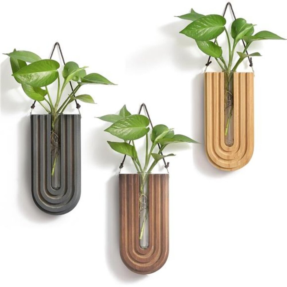 Wood Wall Planter Indoor, Propagation Station, Wooden Hanging Vase for Dried